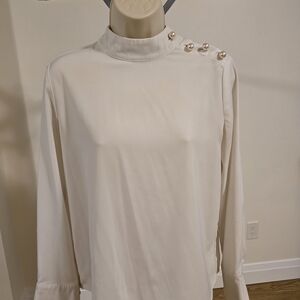 Zara Elegant Cream Blouse with Pearl Accents